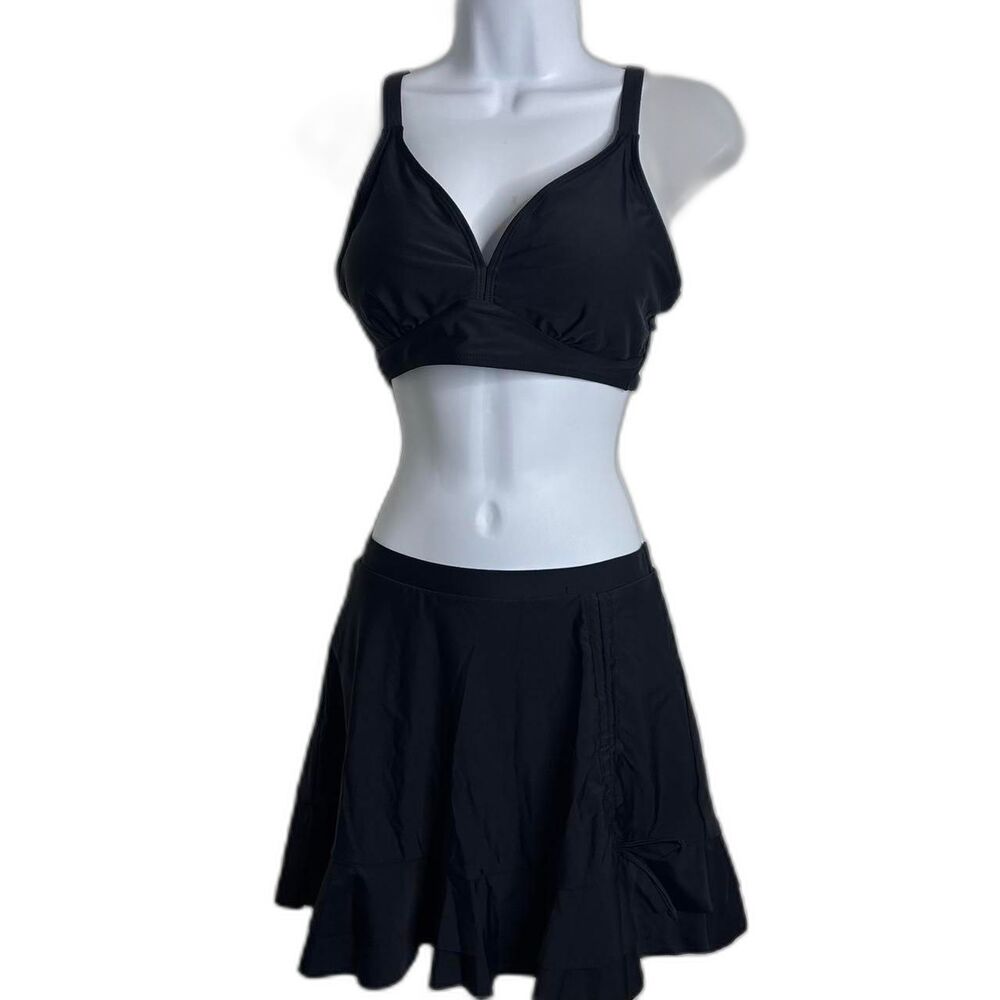 Size S Black Ruffle Skirted Bikini Two Piece Swimsuit Brand New